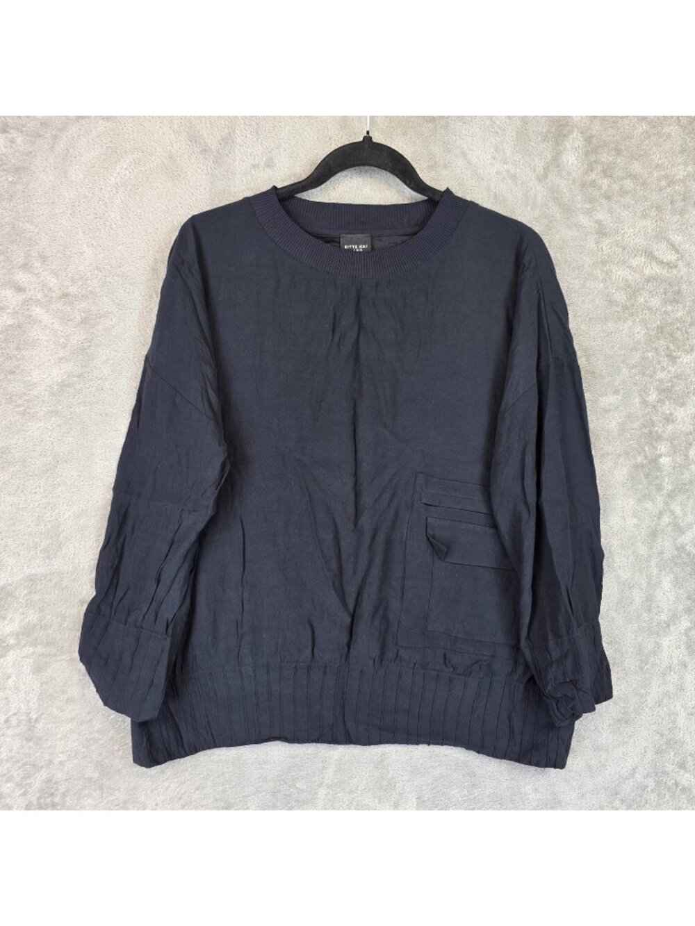 BITTE KAI RAND Blouse Womens M Blue Round Neck 3/4 Sleeve Pocket Tunic Top